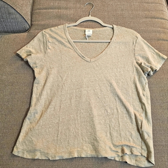 H&M Tops - H&M Gray Linen Relaxed Fit Slouchy Casual Minimalist Crop ShortSleeve Top Medium